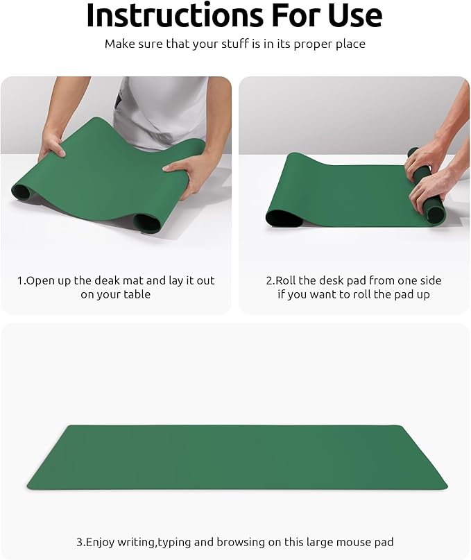 YSAGi Leather Desk Pad Protector, Office Desk Mat, Large Mouse Pad, Non-Slip PU Leather Desk Blotter, Laptop Desk Pad, Waterproof Desk Writing Pad for Office and Home (Jade Green, 31.5" x 15.8")-DeskLoop Office