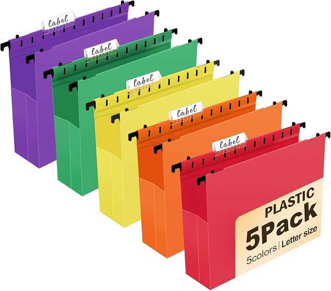 Navona 5 Pack Plastic Hanging File Folders, Letter Size | Heavy Duty 2" by Welcometobuy%EF%BC%81