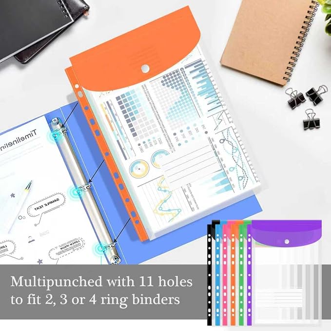Clear Plastic Document Envelopes, 12 Pack, 6 Colors, Button Closure, - Image 9