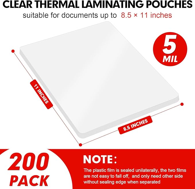 Laminating Sheets, 200 Pack Clear Thermal Laminating Plastic Paper Laminator Sheets, 9 x 11.5-Inch, 5mil, Ideal Office or School Supplies-DeskLoop Office