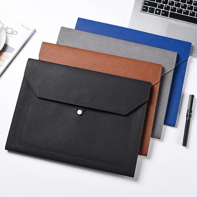 PU Leather A4 File Folder Document Holder 2 Pockets Portfolio Envelope Folder - Image 7