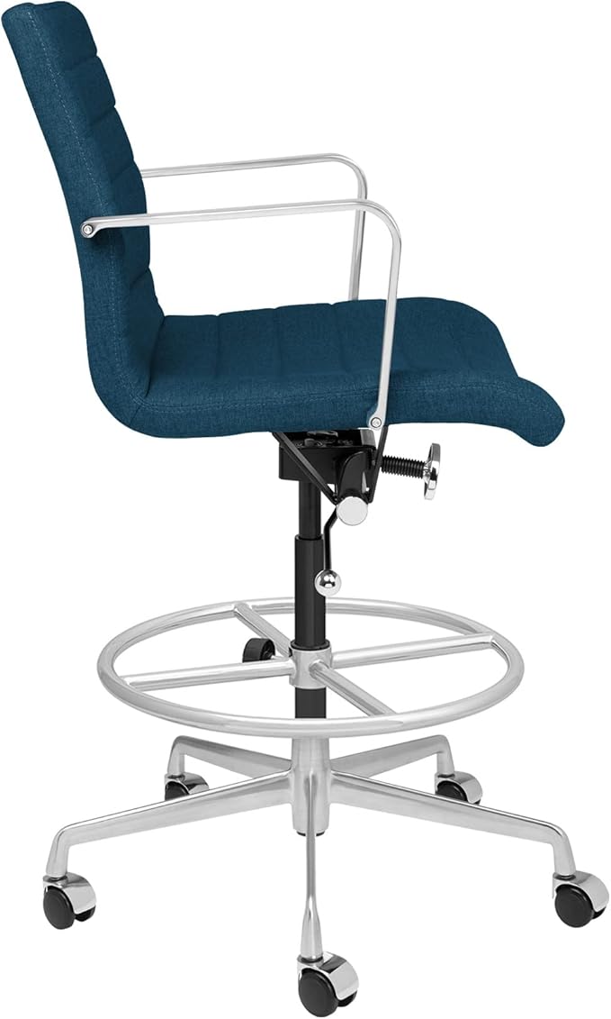 Laura Davidson Furniture SOHO II Ribbed Drafting Chair for Standing Desks, Standing Desk Chair - Ergonomically Designed, Draft Height, Arm Rest & Cushion, Made of Poly-Cotton Fabric,Dark Blue Fabric-DeskLoop Office
