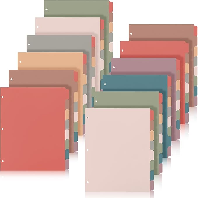 Honoson 12 Sets 8 Tab Dividers for 3 Ring Binders Plastic File 8.5 x 11 Inch by Honoson