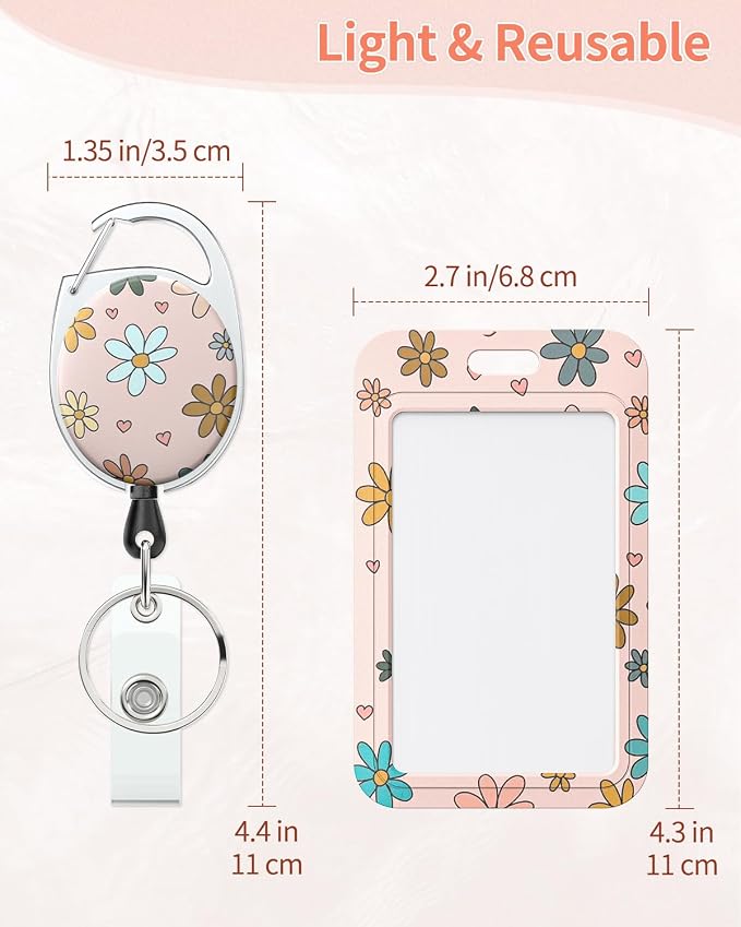Uniclife 2 Pack Floral Sliding Badge Holder Vertical Flower Plastic Card Case - Image 4