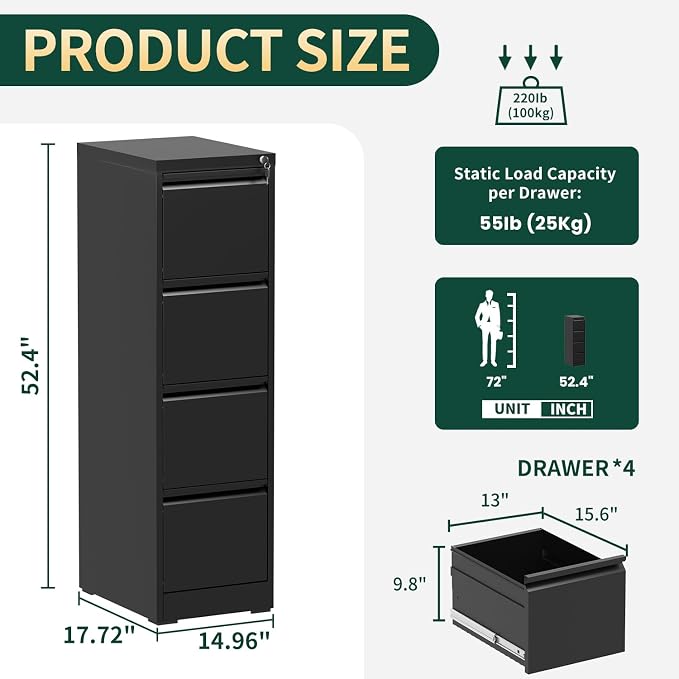 Yukimo 4 Drawer File Cabinet - Image 3