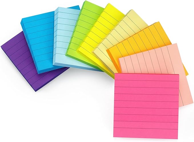 Early Buy Lined Sticky Notes with Lines 3x3 Self-Stick Notes 9 Bright Color 9 Pads, 70 Sheets/Pad-DeskLoop Office