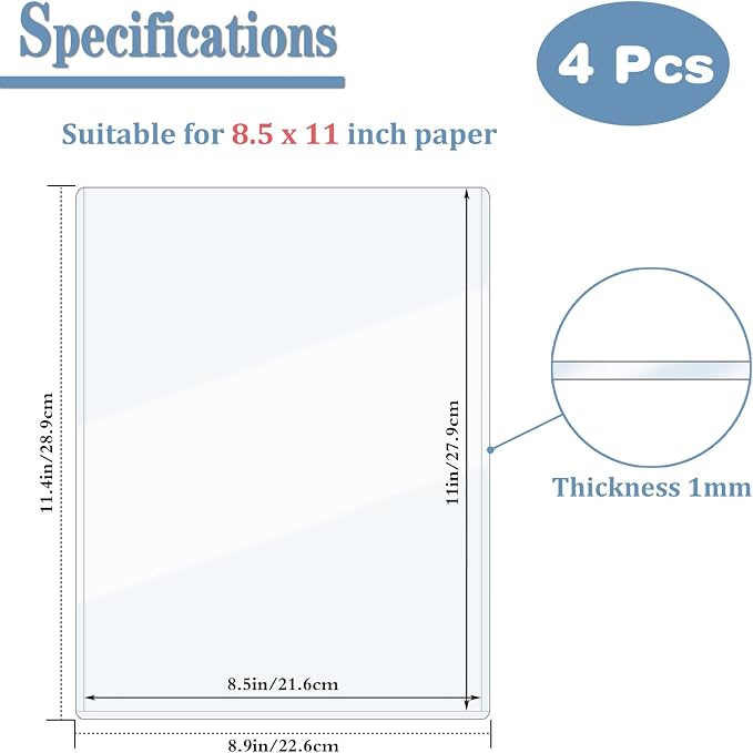 ELEMGULY Rigid Print Protectors, 4 Pack 8.5 x 11'' Plastic Clear Page Sheet - Image 2