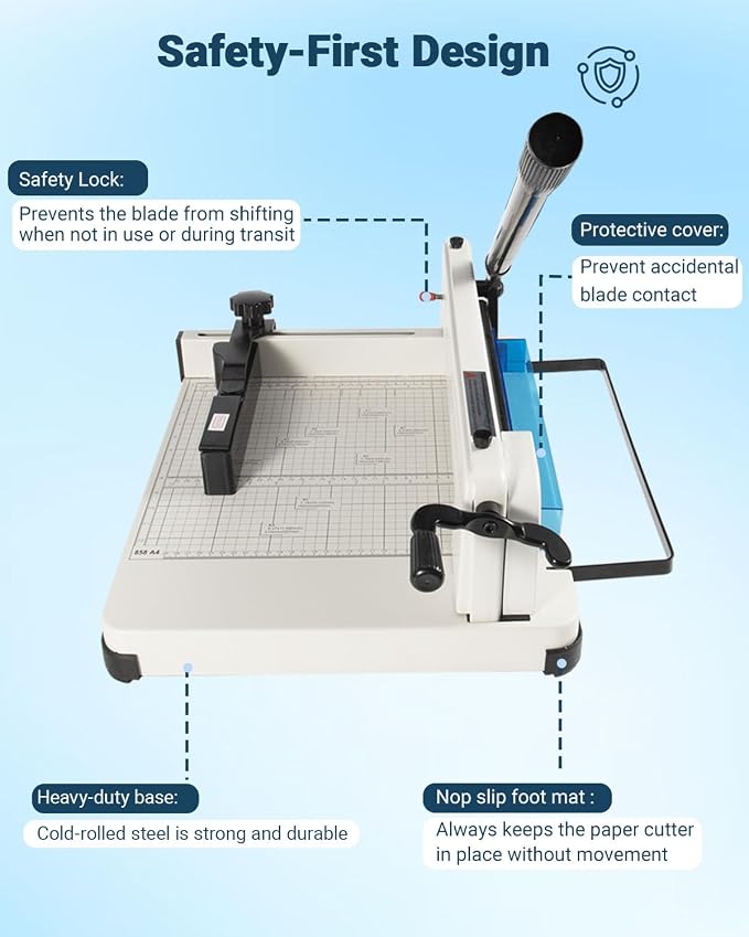 12-Inch Heavy Duty Guillotine Paper Cutter—Cuts 400 Sheets A4 Paper | Solid - Image 4