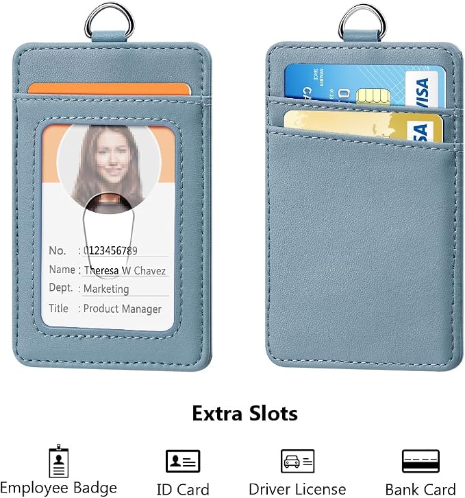 Leather Badge Holder and Adjustable Retractable Lanyards, Quick Release Buckle - Image 3