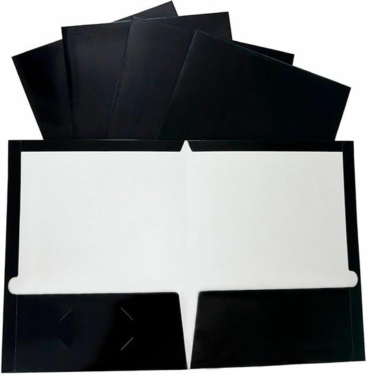 Business Source 44425 Two Pocket Folder Ltr 2-Pkts 100 Shts 25/BX BK