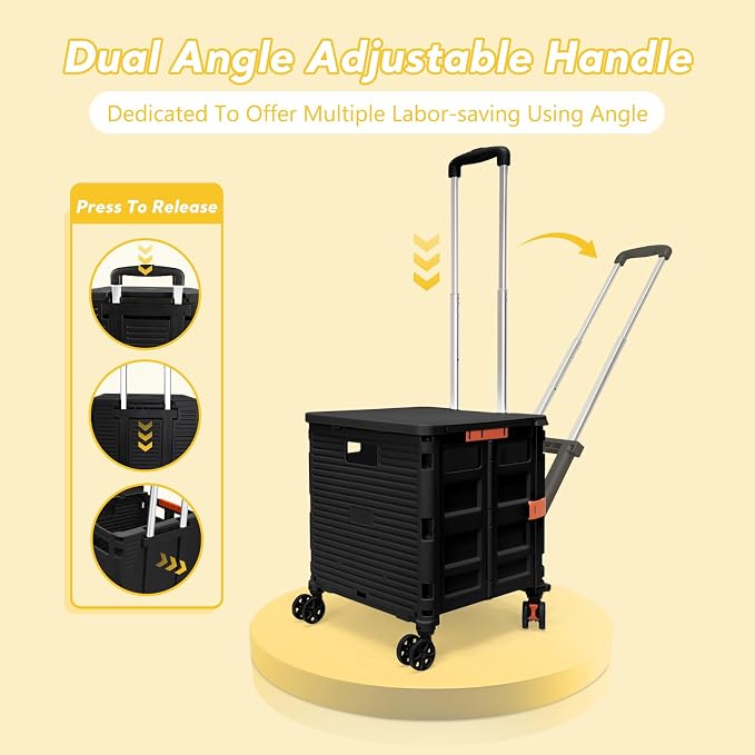 FELICON SELORSS Folding Utility Cart Portable Rolling Crate Handcart-Black | - Image 2