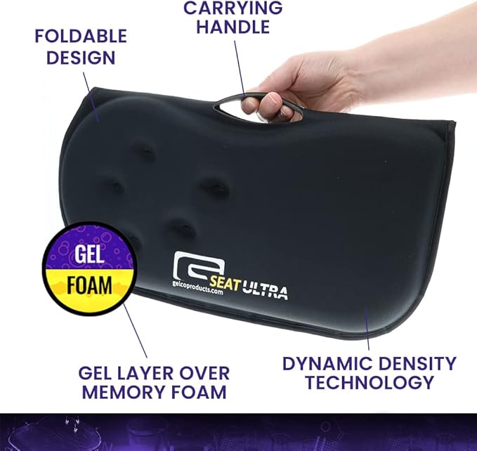 GSeat Ultra Orthopedic Gel and Foam Seat Cushion (Black) – for Coccyx, Back, Tailbone, Prostate, Postnatal, and Sciatica Pain/Discomfort – Office, Car, Chair, Travel-DeskLoop Office