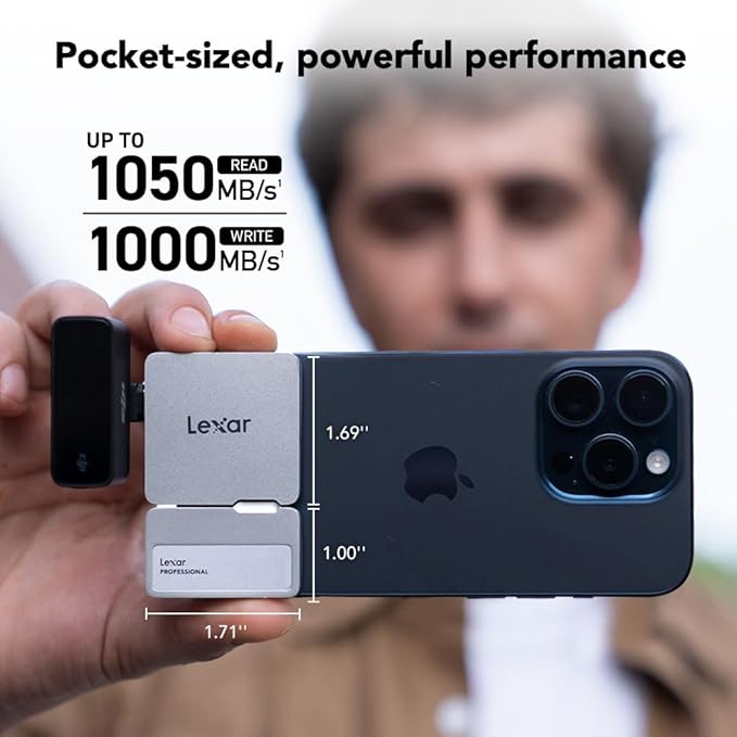Lexar 1TB Professional Go Portable SSD w/Hub, Supports Apple 4K 60fps ProRes, Up to 1050MB/s, USB 3.2 Gen 2, Rugged, IP65, Ultracompact, Compatible w/iPhone 15/16, External SSD (LSL400S001T-RNSNU)-DeskLoop Office