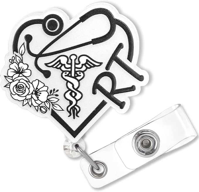 Elegant RT Badge Reel Retractable, Cute Respiratory Therapist Acrylic Badge Reel by Bydevia