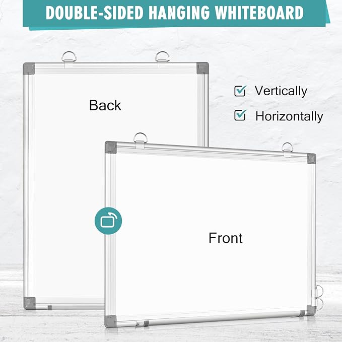 AMUSIGHT Dry Erase Board White Board, Hanging Mounted Whiteboard Silver - Image 2