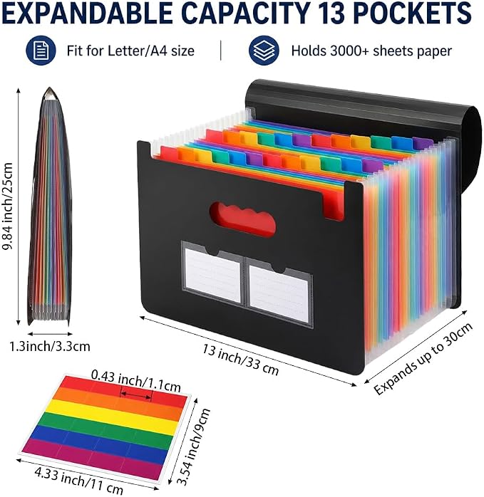 13 Pockets Accordion File Organizer, Portable Expanding File Folder - Image 4