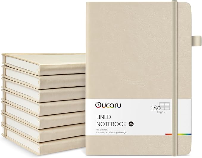 Oucaru Lined Journal Notebook, 8 Pack, 180 Pages, A5 Journals by Oucaru