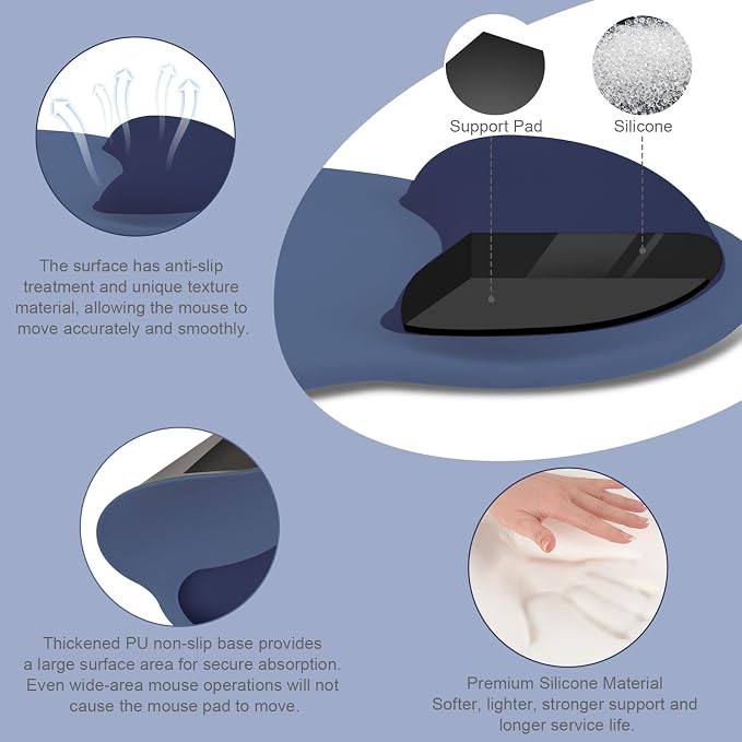 MOSISO Wrist Rest Support for Mouse Pad&Keyboard Set, Circle Curved Ergonomic - Image 2