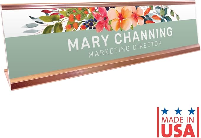 Personalized Mint Floral Desk Plate / 2" x 8" Custom Flower Office Sign/Chic - Image 6