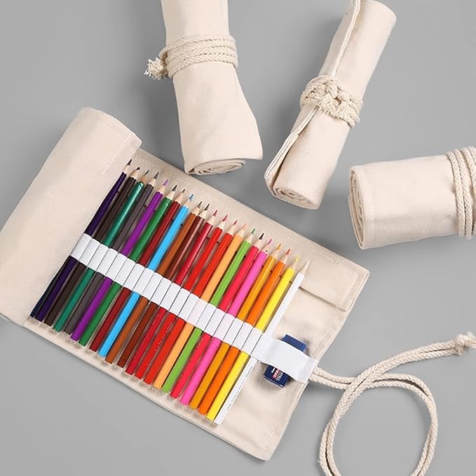 DIYOMR 12/24/36/72 Slots Pencil Wrap Pencil Rolls, Artist Colored Pencil Roll - Image 2