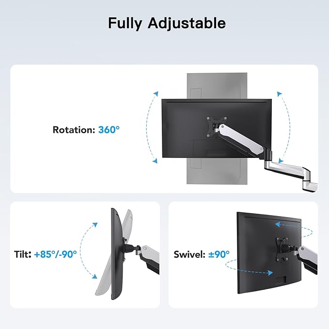 HUANUO Triple Monitor Stand - Full Motion Articulating Gas Spring Monitor Mount Fit Three 17 to 32 inch Flat/Curved LCD Computer Screens with Clamp, Grommet Kit, Silver-DeskLoop Office