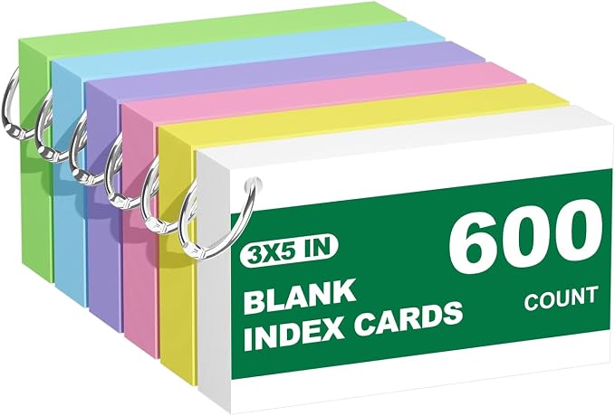 Blank Index Cards with Ring, 12 Pack of 100 by AIFLYAN