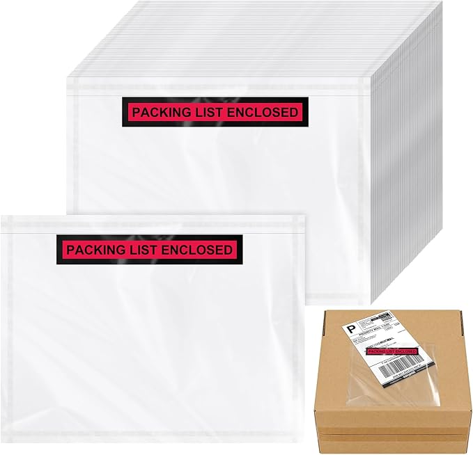 Teling 100 Pcs Packing Slip Envelope Pouches Clear Self Adhesive Shipping Label by Teling