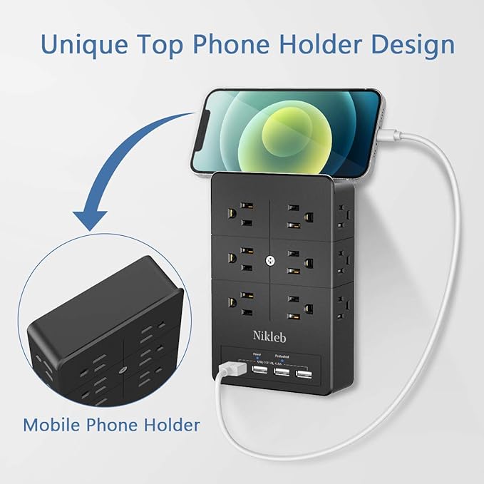 Surge Protector Wall Charger, 12 Wide AC Outlets Power Strip, 4 Ports USB Charging Blocks, Multiple Plug Adapter Wall Mount, Plug Extender Heavy Duty, Outlet Splitter for Home, Office Supplies-DeskLoop Office