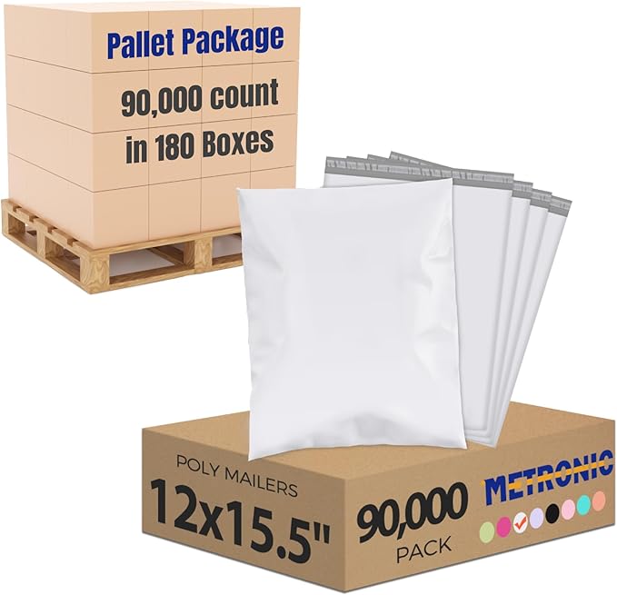 Metronic Poly Mailers 90000 Pack 12 x 15.5, Strong Adhesive Shipping Envelopes by METRONIC