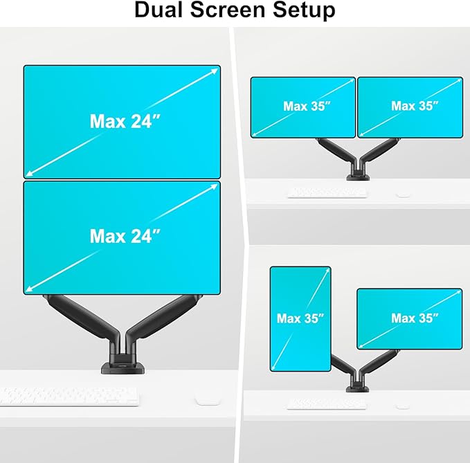 MOUNT PRO Dual Monitor Desk Mount fits 22” to 35” Ultrawide Computer Screen, Holds up to 26.4lbs Each, Fully Adjustable Long Monitor Arm for Two Monitors, Gas Spring Monitor Stand, 100x100 VESA Mount-DeskLoop Office