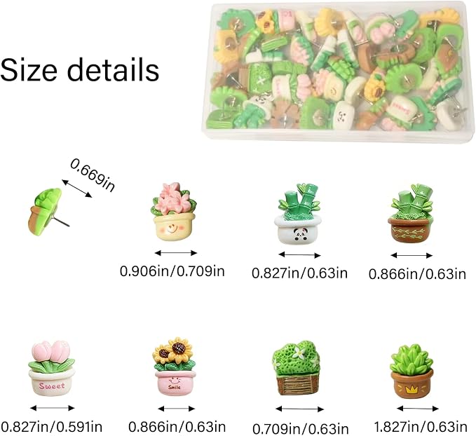 42 Pcs Plant Push Pins Cute Plant Push Pins Resin Thumb Tacks - Image 2