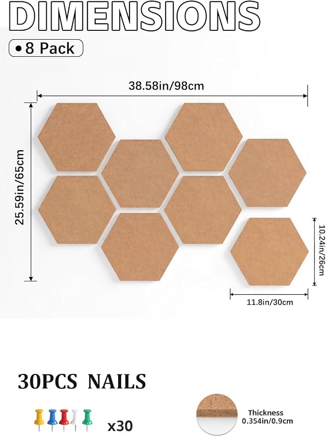 12" Large Bulletin Board with 30 Push Pins, Felt Wall Tiles - Image 3