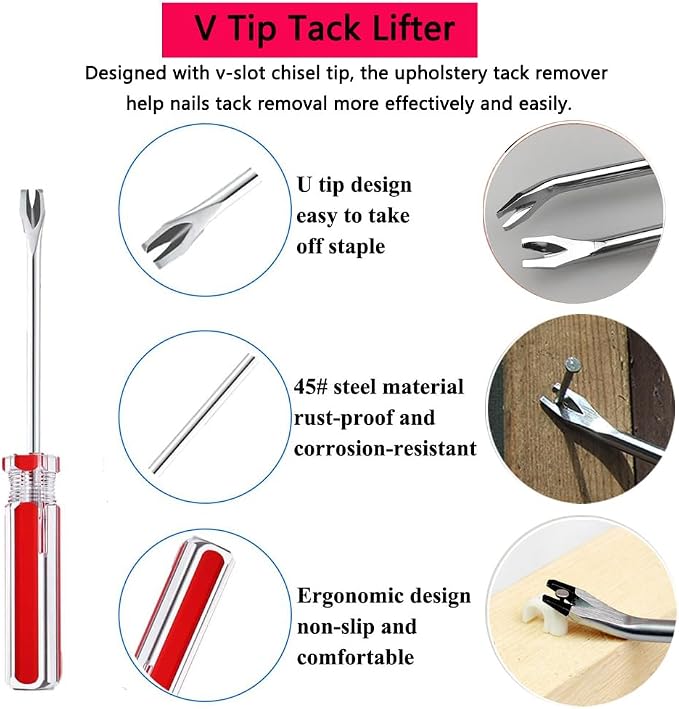 Upholstery Staple Remover Staple Puller Tack Puller Nail Remover Tool Set - Image 6