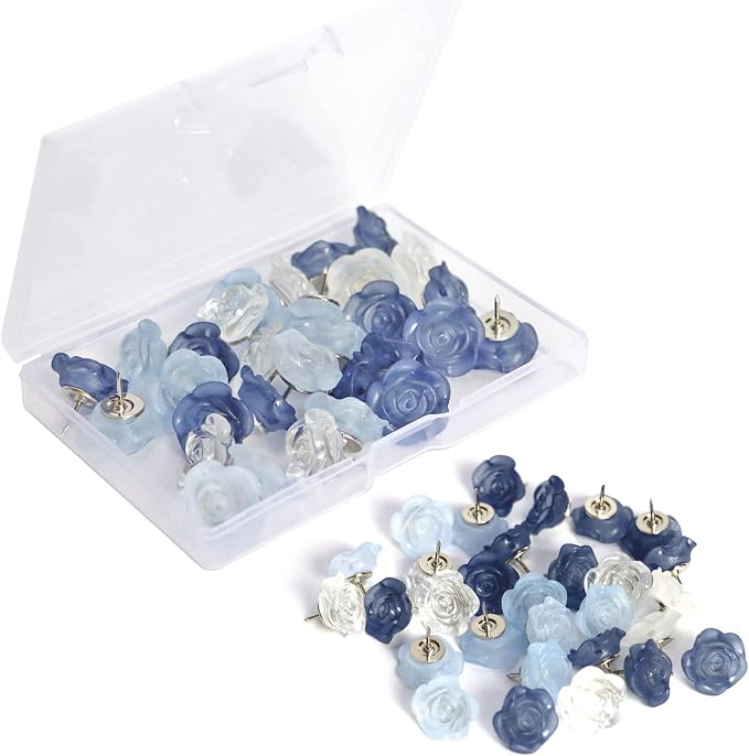 30 Pcs Flower Push Pins Cute Rose Decorative Push Pin by Keepsweat