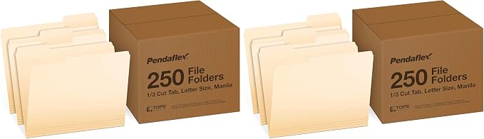Pendaflex File Folders, 250 Bulk Package, Durable Manila Folders, Letter Size by TOPSProducts