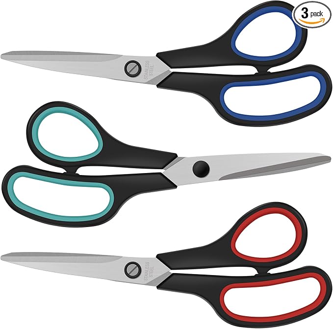 3 Pack Heavy Duty Scissors, 8.3"Stainless Steel Scissor by EEKEDO