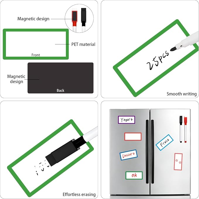 25 pcs Colored Border Magnetic Dry Erase Labels, VEINARDYL 4" x 2" Reusable - Image 3