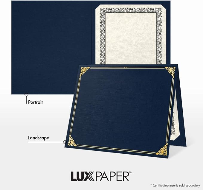 LUXPaper 9.5" x 12" Certificate Holders | Nautical Blue Linen | Embossed Silver - Image 5