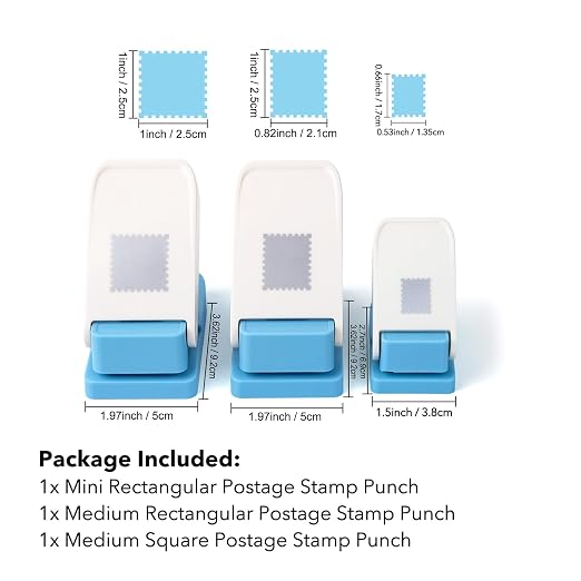 3 Pcs Stamp Punch, 1x0.8inch/0.6x0.5inch Mini Rectangle Postage Stamps Punches - Image 4
