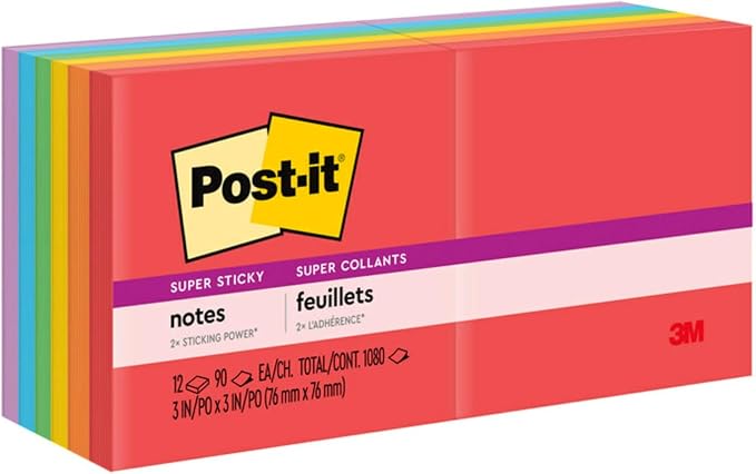 Post-it Super Sticky Notes, 3x3 in, 12 Pads, 2X The Sticking Power, Playful - Image 11