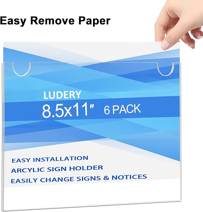 Acrylic Sign Holder 8.5 x 11 Horizontal, Wall Mount Document Holder, Restaurant - Image 4