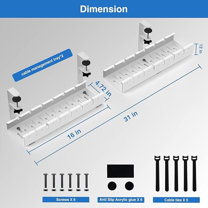 No Drilling Extendable Under Desk Cable Management, Metal Cable Management Tray - Image 4