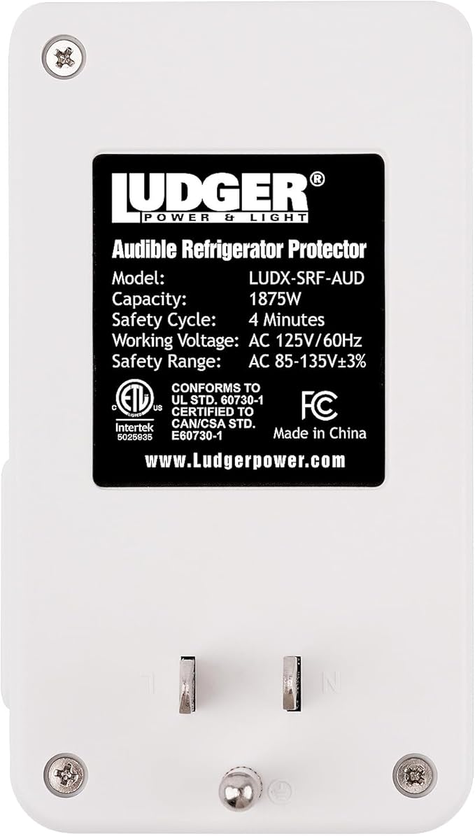 Ludger Power Surge Protector for Appliances (LUDX-SRF-AUD), ETL Certified, Appliance Surge Protector Refrigerator 90 Degrees, Connects to All Types of AC, Unique Side Socket, Audible Alarm-DeskLoop Office
