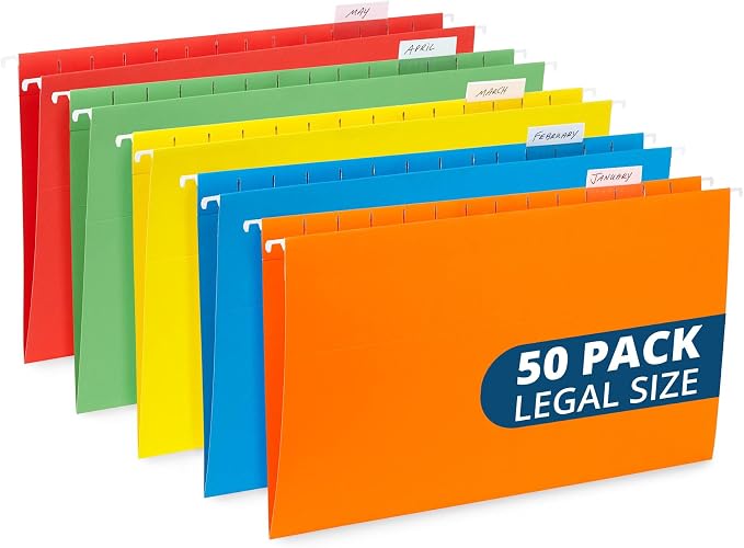 50 Legal Hanging File Folders, 50 Reinforced Hang Folders, Designed by BlueSummitSupplies