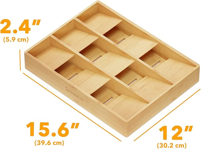 SpaceAid Bamboo Silverware Drawer Organizer (Need 3" Deep Drawer), Kitchen Utensil Tray Holder Organizer for Flatware, Cutlery, Spoon and Knives Storage Organization (9 Slots)-DeskLoop Office