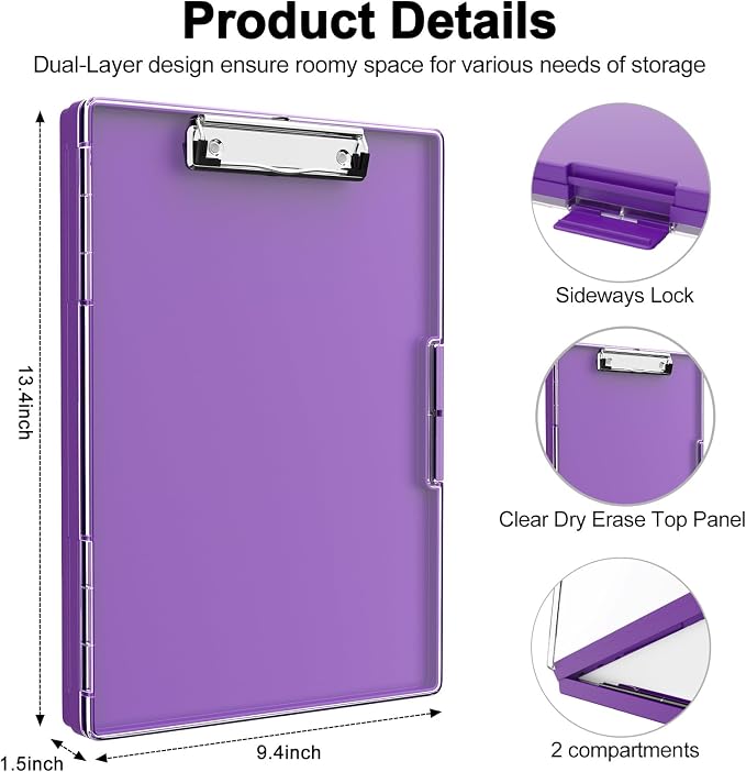 Piasoenc Clipboard with Storage, 8.5 x 11 Clip Boards with 2 Storage - Image 2