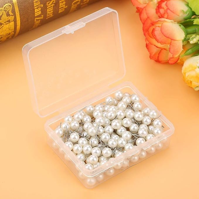 Oumefar 200PCS Pearl Push Pins, Decorative Thumb Tacks Round Short Pearl Head - Image 2