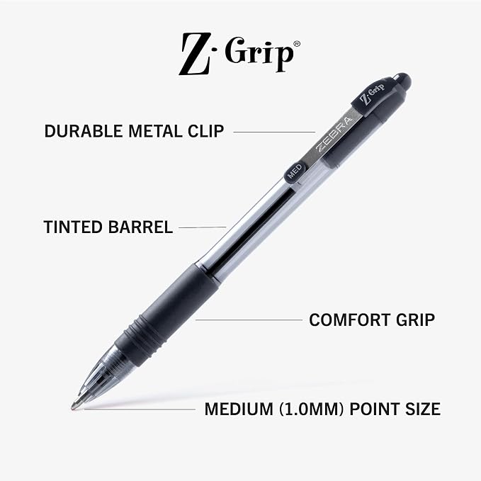 Zebra Pen Z-Grip Retractable Ballpoint Pen, Smooth-Flowing Black Ink, 1.0mm - Image 3
