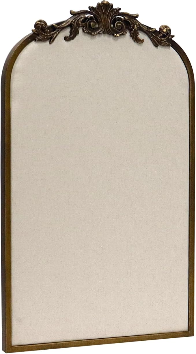 Arch Fabric Pinboard, Antique Gold Bulletin Boards 19"x31", Vintage Cork Board with Ornate Iron Frame for Wall Unique Display, Organization and Decor Options-DeskLoop Office