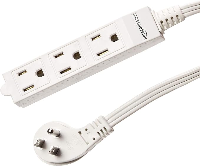 Amazon Basics 3-Prong Indoor Rectangle Extension Cord Power Strip, Flat Plug, Grounded 13 Amps, 1625 Watts, 125 VAC, 2-Pack, 3 ft, White-DeskLoop Office